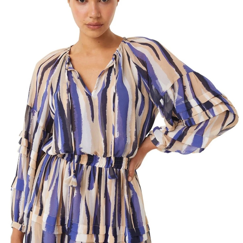 MISA LA Striped Blue and Beige Dress